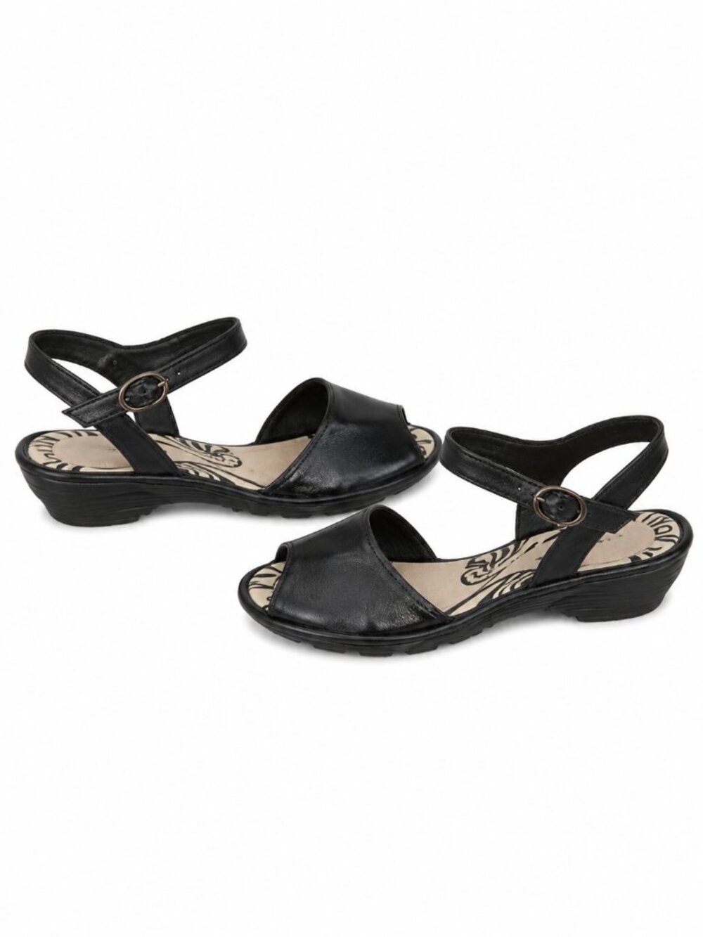 Fly London Black Patent Leather Peep-Toe Wedge Sandals, EU 39 / US 8–8.5